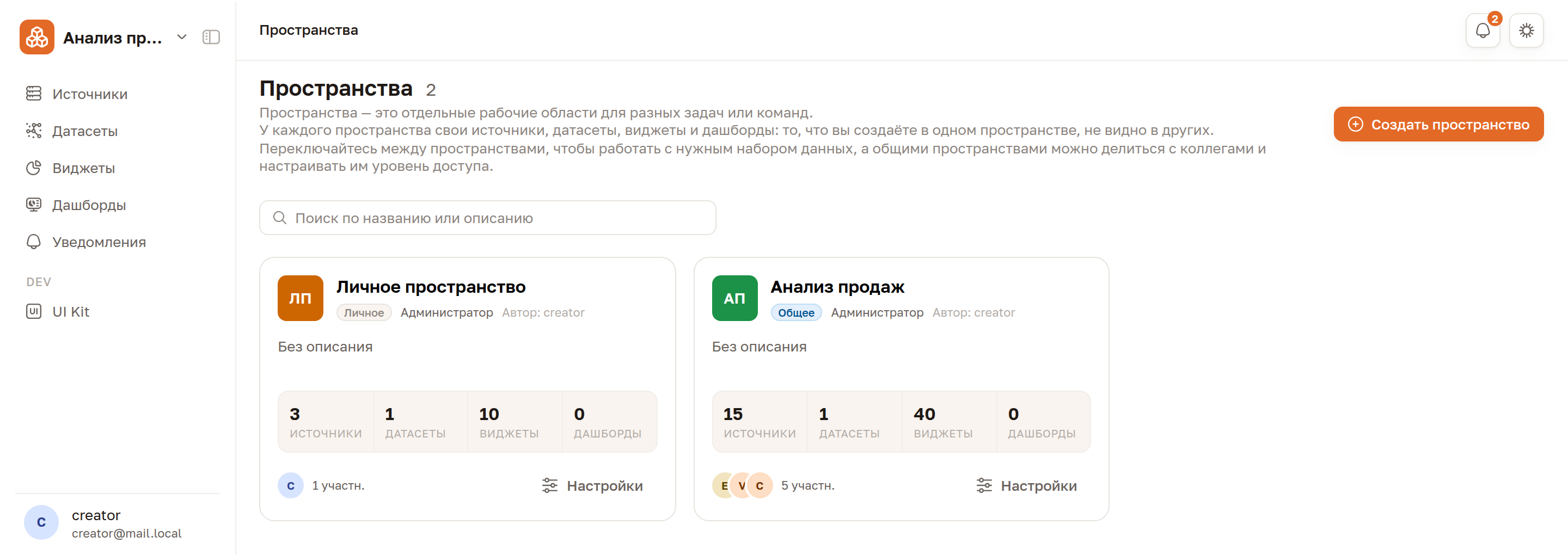 Список пространств
